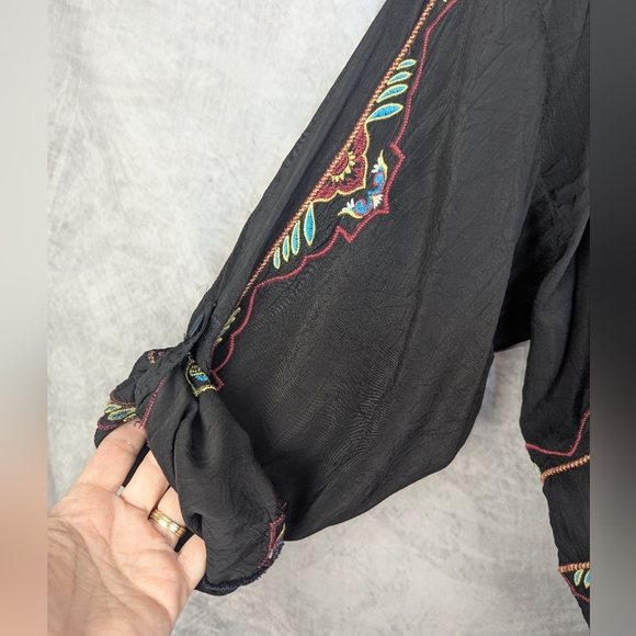 Johnny Was Black Floral Embroidered Blouse - Picture 10 of 15
